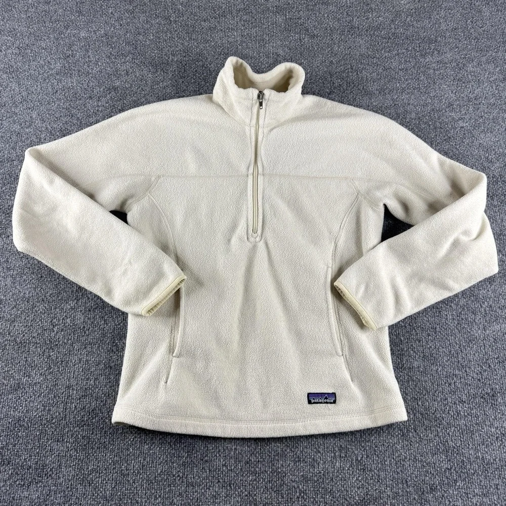 Patagonia Jacket Womens S White Synchilla Fleece 1/4 Zip Pockets Pullover
